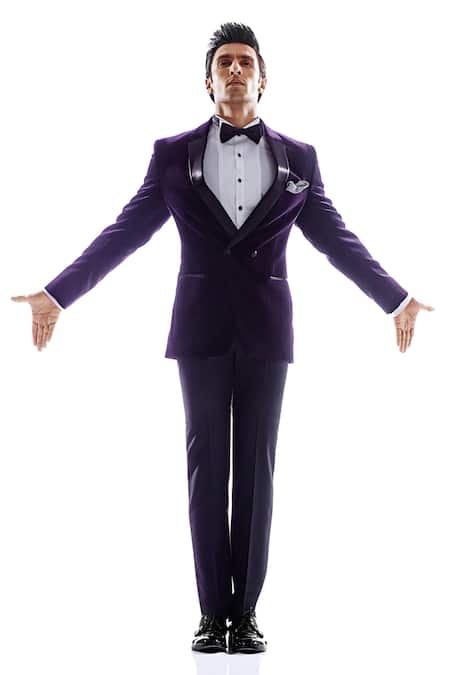 Shop Rohit Gandhi + Rahul Khanna Blue Velvet Kepler Double Breasted Tuxedo And Trouser Set at Aza Fashions Shop_Rohit Gandhi + Rahul Khanna_Blue Velvet Kepler Double Breasted Tuxedo And Trouser Set _at_Aza_Fashions