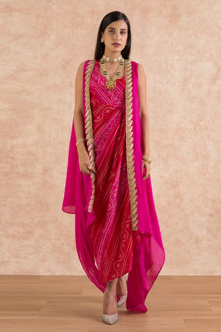 Palak & Mehak Bandhani Print Tunic With Cape 