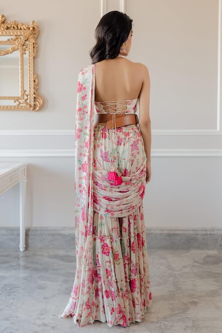 Paulmi And Harsh Floral Print Sharara Saree With Blouse 