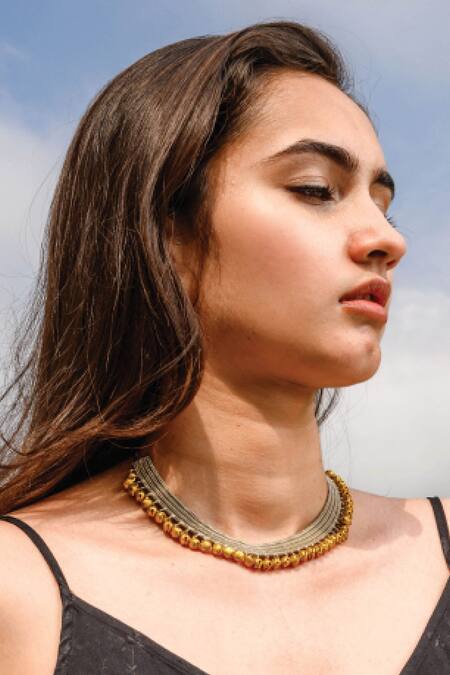 Shop Aaree Accessories Gold Plated Brass Ghungroo Choker Necklace at Aza Fashions Shop_Aaree Accessories_Gold Plated Brass Ghungroo Choker Necklace_at_Aza_Fashions