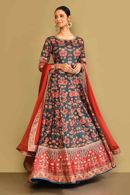 Samyukta Singhania Floral Digital Print Anarkali With Dupatta 