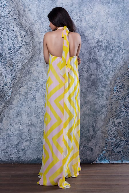 Shop Nayantaara White Georgette Halter Neck Maxi Dress at Aza Fashions Shop_Nayantaara_White Georgette Halter Neck Maxi Dress _at_Aza_Fashions