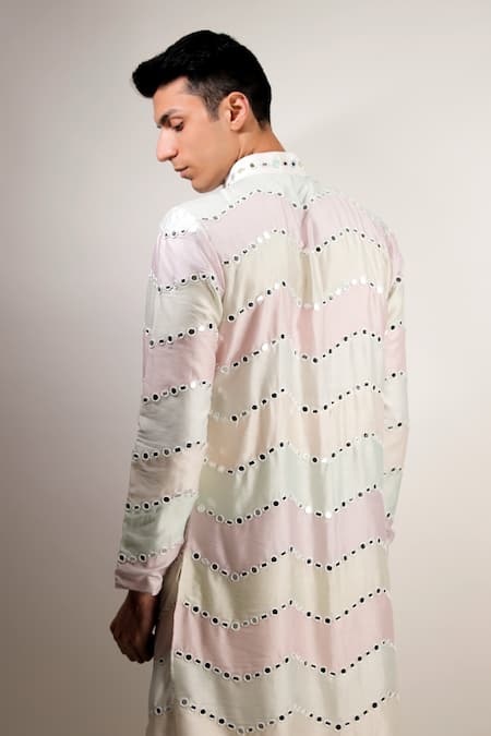 Shop Jubinav Chadha Multi Color Silk Chanderi Mirror, Sequin Work Kurta Set at Aza Fashions Shop_Jubinav Chadha_Multi Color Silk Chanderi Mirror, Sequin Work Kurta Set _at_Aza_Fashions