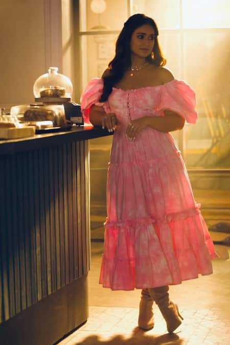 Shop The Iaso Pink Paper Cotton Poplin Square Neck Farren Tiered Dress Online at Aza Fashions Shop_The Iaso_Pink Paper Cotton Poplin Square Neck Farren Tiered Dress _Online_at_Aza_Fashions