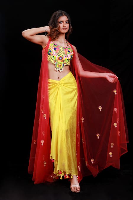 Archana Kochhar Embroidered Draped Skirt Set With Jacket 