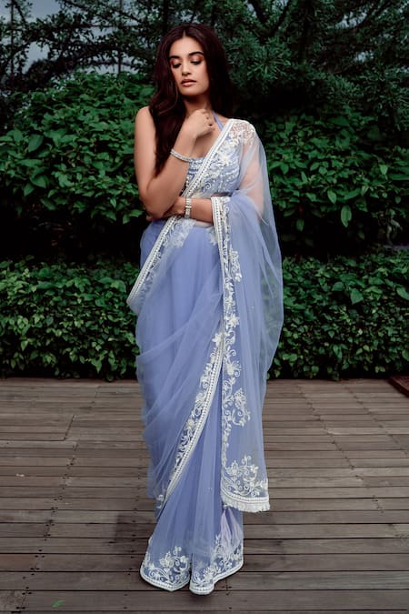 DILNAZ Net Floral Embroidered Saree 