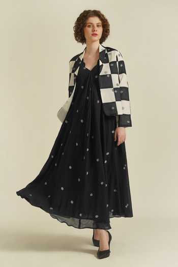 Buy_Indigo Dreams_Ivory Cotton Embroidery V-neck, Shawl Royale Xx Jamdani Woven Dress And Jacket Set_Online_at_Aza_Fashions