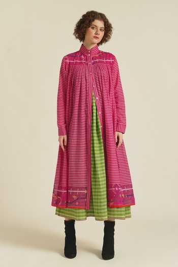 Buy_Indigo Dreams_Green Cotton Embroidery High Royale Viii Handwoven Jacket And Slip Set_Online_at_Aza_Fashions