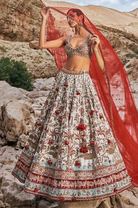 Buy Eeksha Ivory Chanderi Silk, Tulle Pearls, Elara Pichwai Embroidered Lehenga Set Online at Aza Fashions Buy_Eeksha_Ivory Chanderi Silk, Tulle Pearls, Elara Pichwai Embroidered Lehenga Set _Online_at_Aza_Fashions