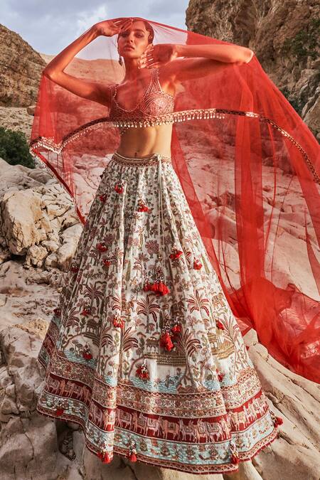 Eeksha Ivory Chanderi Silk, Tulle Pearls, Elara Pichwai Embroidered Lehenga Set at Aza Fashions Eeksha_Ivory Chanderi Silk, Tulle Pearls, Elara Pichwai Embroidered Lehenga Set _at_Aza_Fashions