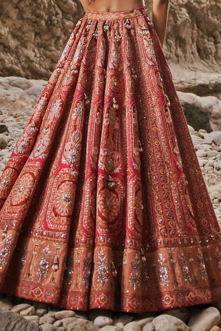 Shop_Eeksha_Fuchsia Silk, Chanderi Elara Jadau Jewel Embellished Lehenga And Corset Blouse _Online_at_Aza_Fashions