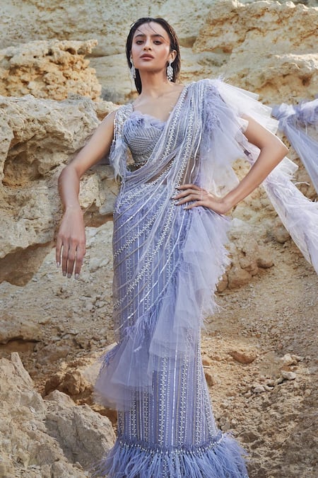 Buy Eeksha Purple Chiffon, Tulle Sequins, New Age Embroidered Lehenga Saree With Blouse Online at Aza Fashions Buy_Eeksha_Purple Chiffon, Tulle Sequins, New Age Embroidered Lehenga Saree With Blouse _Online_at_Aza_Fashions