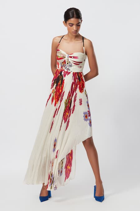 Saaksha & Kinni Floral Print Pleated Asymmetric Dress 