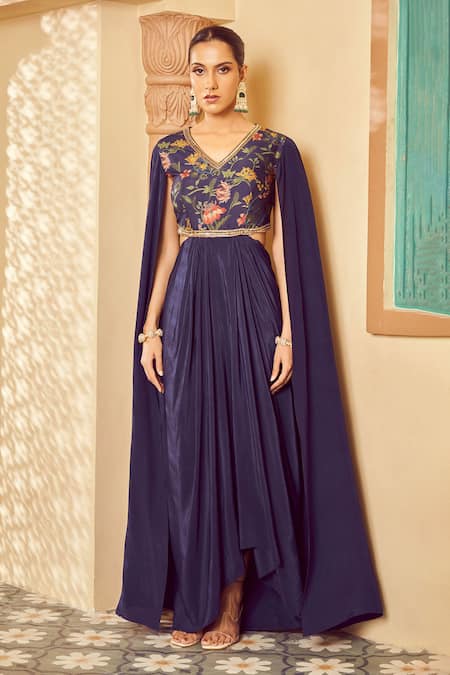 Megha Pitti Floral Print Draped Saree Gown 