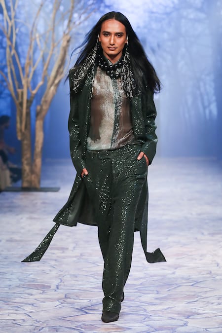 Buy Nirmooha Green Silk Sequins Embroidered Trouser Online at Aza Fashions Buy_Nirmooha_Green Silk Sequins Embroidered Trouser _Online_at_Aza_Fashions