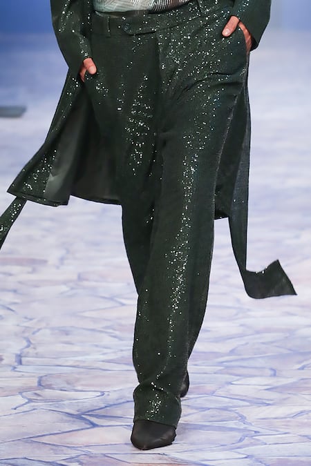 Shop Nirmooha Green Silk Sequins Embroidered Trouser Online at Aza Fashions Shop_Nirmooha_Green Silk Sequins Embroidered Trouser _Online_at_Aza_Fashions