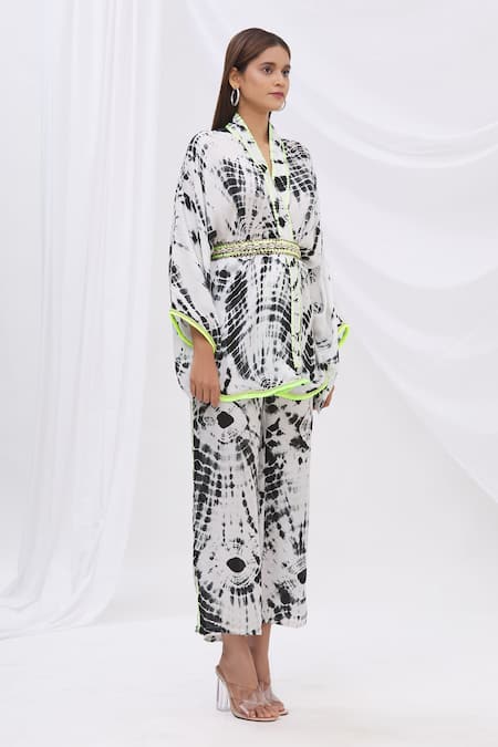 Surily G_Black Satin Tie Dye Kimono Jacket_at_Aza_Fashions