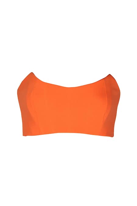 S&N By Shantnu Nikhil_Orange Embroidery Round Neck Solid Placement Bustier_Online_at_Aza_Fashions