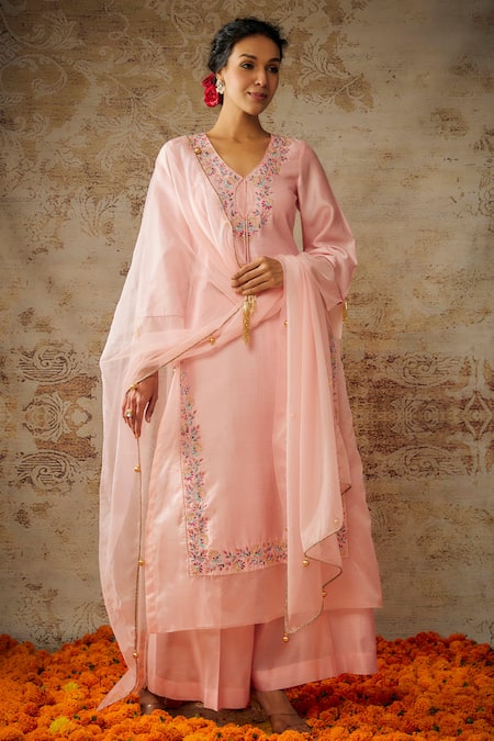 The Aarya Floral Embroidered Kurta Palazzo Set 