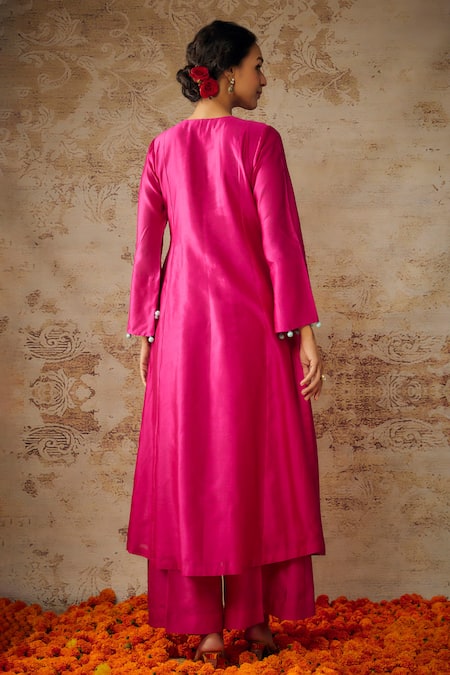 The Aarya_Pink Viscose, Chanderi, Organza Sequins, Resham Anarkali Palazzo Set _Online_at_Aza_Fashions