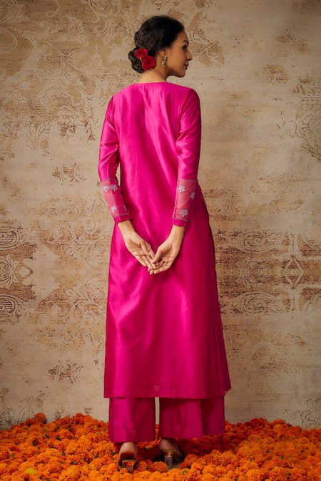 Shop The Aarya Pink Viscose, Chanderi, Organza Beads, Glass Placement Embroidered Kurta Set at Aza Fashions Shop_The Aarya_Pink Viscose, Chanderi, Organza Beads, Glass Placement Embroidered Kurta Set _at_Aza_Fashions