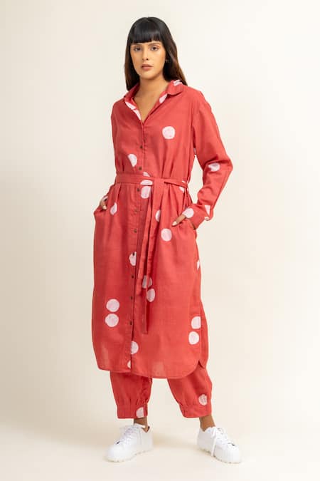 Doodlage Batik Polka Dot Print Tunic With Belt 