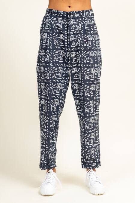 Doodlage_Black Cotton Collared Batik Lion Print Shirt With Pant _at_Aza_Fashions