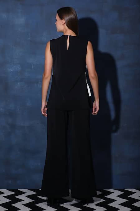 Shop_Swatee Singh_Black Crepe Textured Top And Flared Pant Set _at_Aza_Fashions
