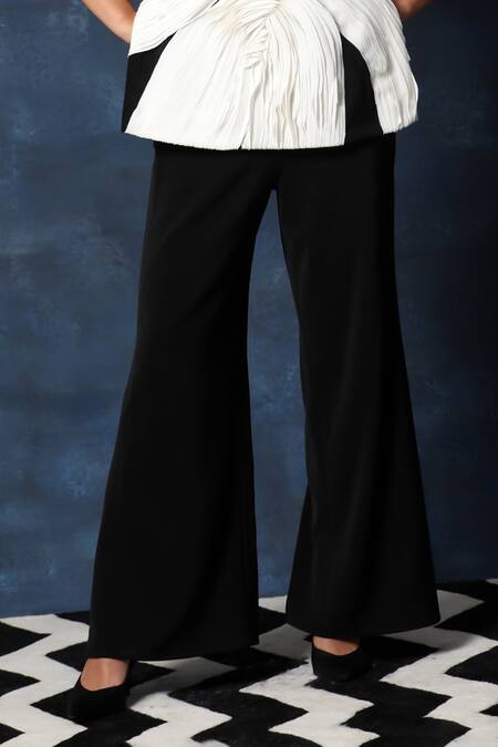 Swatee Singh_Black Crepe Textured Top And Flared Pant Set _Online_at_Aza_Fashions