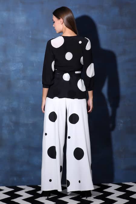 Shop_Swatee Singh_Black Crepe V-neck Wrapover Top And Flared Pant Set _at_Aza_Fashions