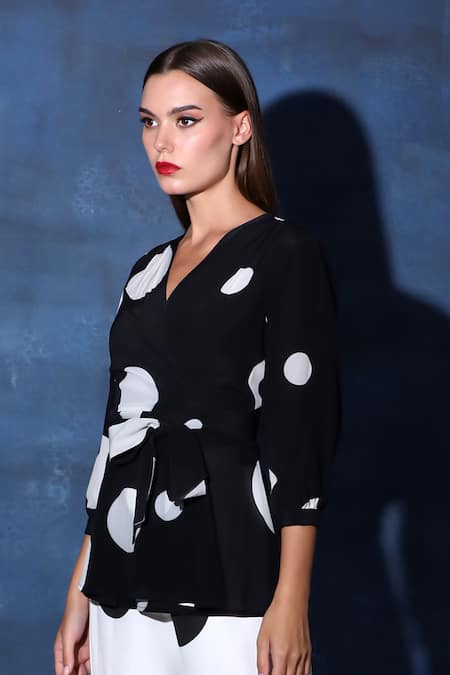 Buy_Swatee Singh_Black Crepe V-neck Wrapover Top And Flared Pant Set _Online_at_Aza_Fashions