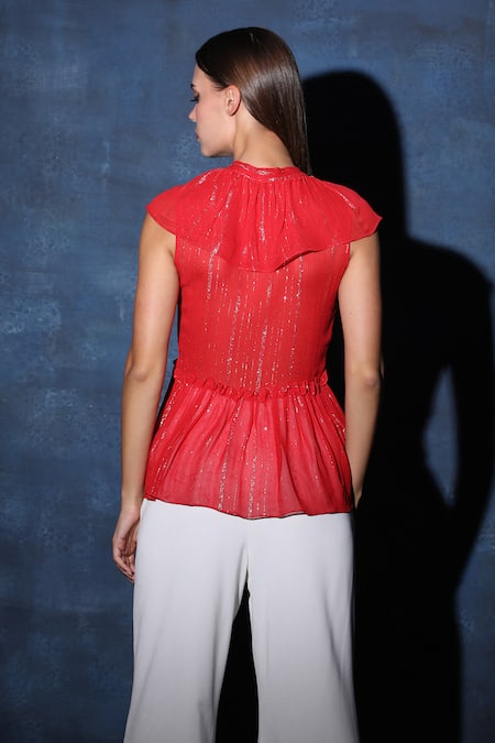 Swatee Singh Scarf Collar Shimmer Top 