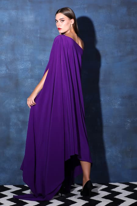 Shop_Swatee Singh_Purple Crepe One Shoulder Maxi Kaftan Dress _at_Aza_Fashions