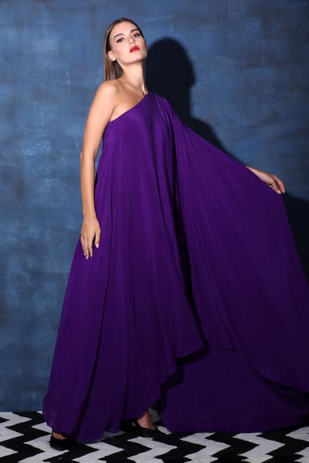 Buy_Swatee Singh_Purple Crepe One Shoulder Maxi Kaftan Dress _Online_at_Aza_Fashions