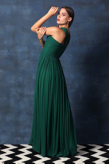 Swatee Singh Criss Cross Neck Pleated High Waist Gown