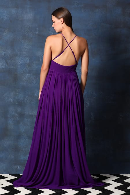 Swatee Singh Halter V Neck Backless Gown 