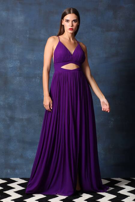Buy Swatee Singh Purple Georgette Halter Neck V Backless Gown Online at Aza Fashions Buy_Swatee Singh_Purple Georgette Halter Neck V Backless Gown _Online_at_Aza_Fashions