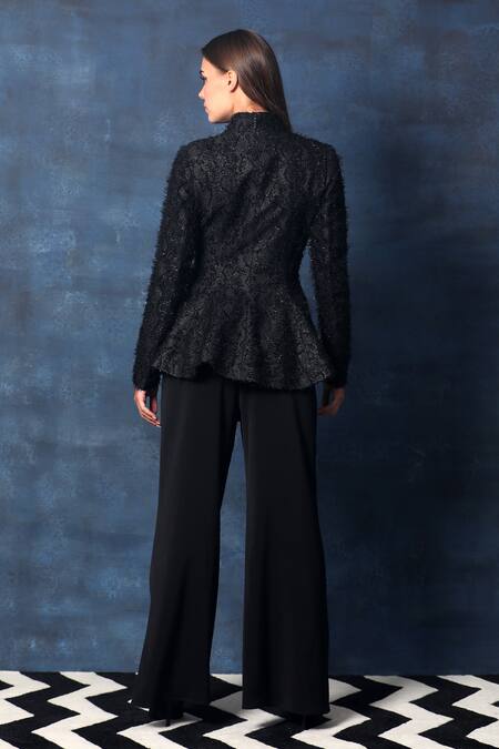 Shop Swatee Singh Black Georgette Embroidery Embellished Turtle Neck Blazer Top at Aza Fashions Shop_Swatee Singh_Black Georgette Embroidery Embellished Turtle Neck Blazer Top_at_Aza_Fashions