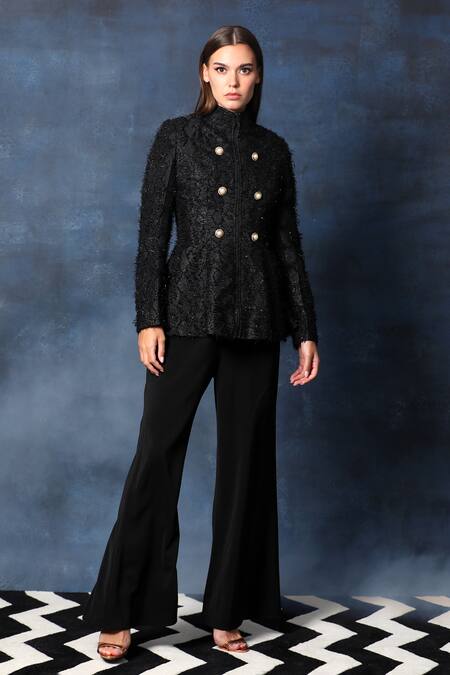 Buy Swatee Singh Black Georgette Embroidery Embellished Turtle Neck Blazer Top Online at Aza Fashions Buy_Swatee Singh_Black Georgette Embroidery Embellished Turtle Neck Blazer Top_Online_at_Aza_Fashions