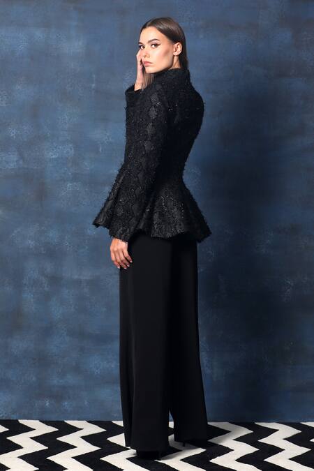 Shop Swatee Singh Black Georgette Embroidery Embellished Turtle Neck Blazer Top Online at Aza Fashions Shop_Swatee Singh_Black Georgette Embroidery Embellished Turtle Neck Blazer Top_Online_at_Aza_Fashions