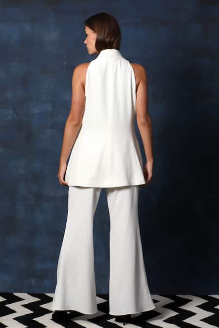 Swatee Singh Halter Neck Blazer Top With Bell Bottom Pant
