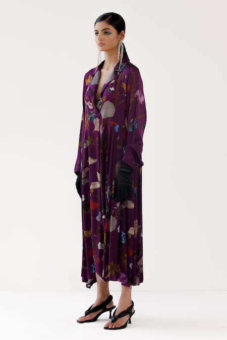 Buy_Yavi_Purple Silk Embroidery Collared Robbin Dress _Online_at_Aza_Fashions