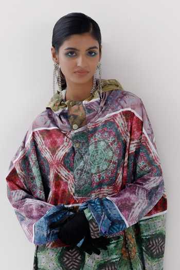 Yavi_Multi Color Taffeta Halter Neck Rory Kaleidoscope Print Jacket _at_Aza_Fashions