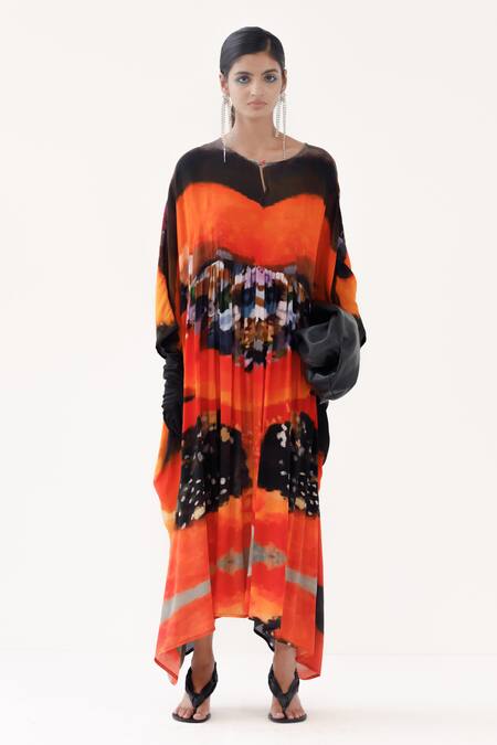 Yavi Scarlet Abstract Pattern Dress 