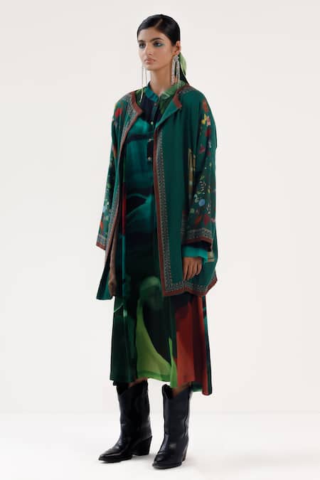 Buy_Yavi_Green Cotton, Wool Embroidery Collared Tessa Floral Print Jacket _Online_at_Aza_Fashions