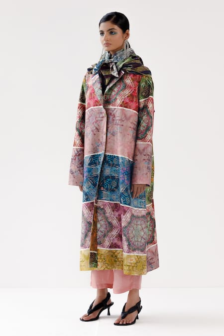 Buy_Yavi_Multi Color Brocade Collared Eleanor Jaal Long Jacket _Online_at_Aza_Fashions