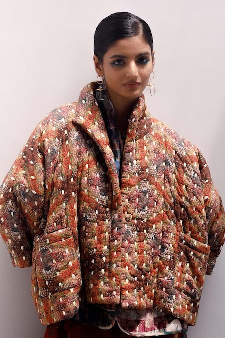 Yavi Multi Color 100% Cotton Artsy Print Stand Haven Quilted Jacket  