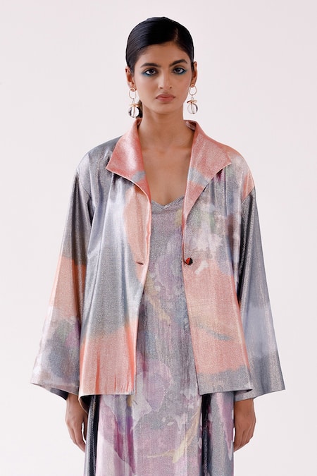 Yavi Orange Embroidery Collared Julia Food Art Print Jacket