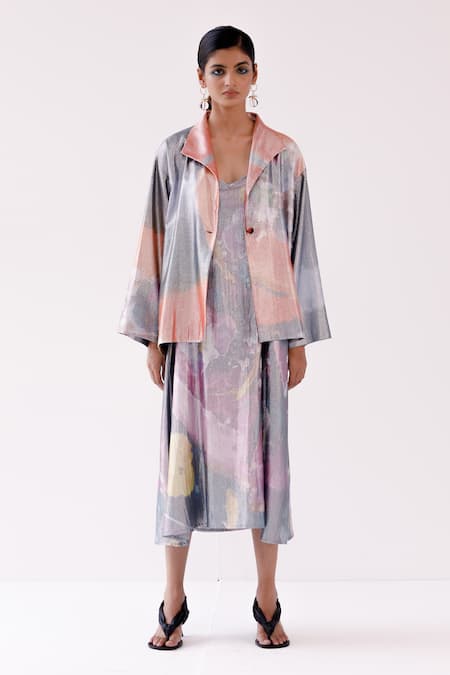 Yavi_Orange Embroidery Collared Julia Food Art Print Jacket _Online_at_Aza_Fashions