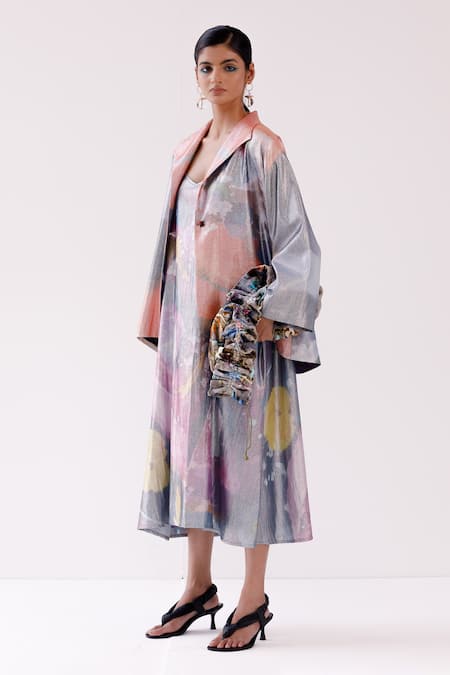 Yavi_Orange Embroidery Collared Julia Food Art Print Jacket _at_Aza_Fashions